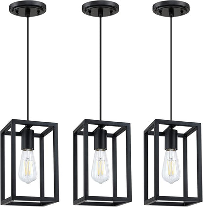 1 Light Hanging Rustic Farmhouse 5.7" Metal Lantern Cage Pendant Ceiling Light Fixture,Cafe Bar Over Sink Dining Room Bedroom Kitchen Island 3 Pack Black