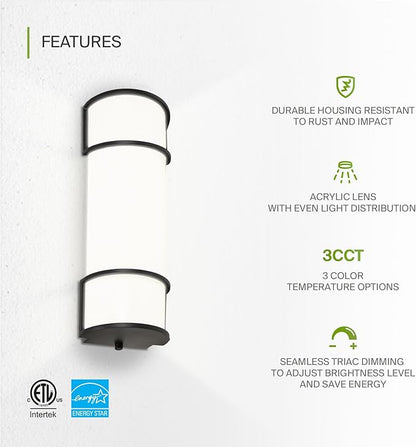 ASD LED 18" Vanity Flush Mount Light Fixture, Linear Bathroom Lighting Bar | 3CCT, Dimmable, Energy Star, ETL Listed | 20W 1650LM 3000-5000K 120V | Long Bath Wall Sconce Over Mirror | Black, 4 Pack
