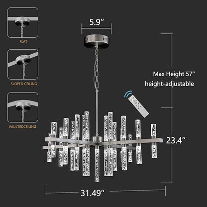 Modern Chandelier Lighting Led Pendant Lights Fixtures with Acrylic Shade Satin Nickel Island Chandeliers 33-Lihgts Contemporary Ceiling Dining Room Living Dimmable Warm White D31.5