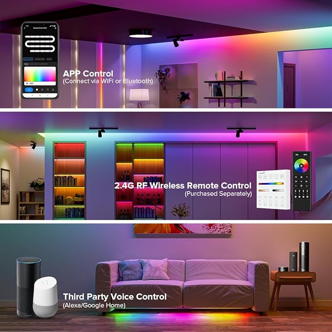 BTF-LIGHTING DR03W SPI RGB 2.4G WiFi Controller Tuya APP/Smart Life/Google Home/Alexa Control Support WS2812B WS2811 WS2815 etc Addressable LED Strip Work with WR01RF RC03RFB RF Remote