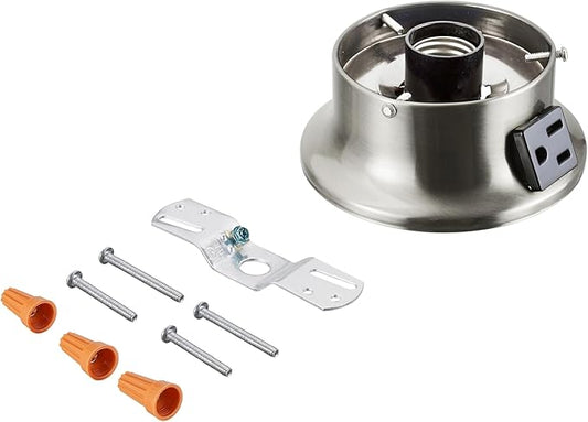 Aspen Creative 22103-09-1, Flush Mount Ceiling Fixture Shade Holder Kit with Outlet in Brushed Nickel Finish 3-5/8" Fitter, 4-3/4" Diameter x 2" Height