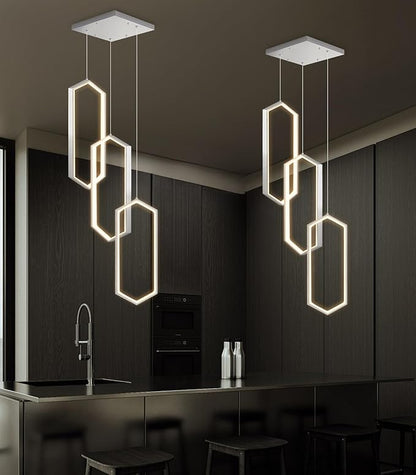 3-Rings Dimmable Pendant Lighting Adjust LED Mini Chandelier Ceiling Light Fixtures for Kitchen Island Dining Room Living Room Bedroom Silver