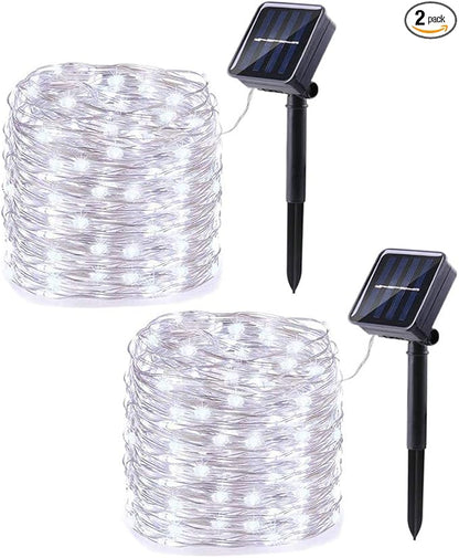 Lomotech Solar String Lights Outdoor - 2 Pack Total 66ft 200LED Solar Fairy Lights Waterproof 8 Modes Twinkle Lights for Outdoor, Patio, Garden, Yard, Party, Wedding, Tree Decoration (White)