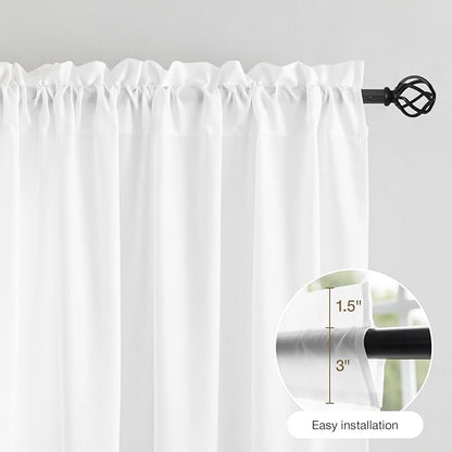 Anmao Non-See-Through Bright White Privacy Semi Sheer Curtains for Living Room 72 Inch Length 2 Panels Set, Light Filtering That Let Light In Rod Pocket Window Drapes for Bedroom, 52W x 72L,Pure White