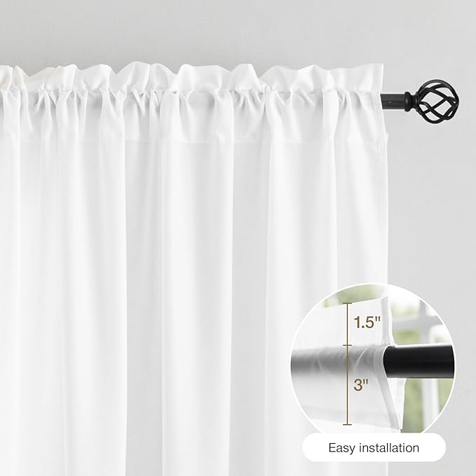 Anmao Non-See-Through Bright White Privacy Semi Sheer Curtains for Living Room 72 Inch Length 2 Panels Set, Light Filtering That Let Light in Rod Pocket Window Drapes for Bedroom, 40Wx72L, Pure White