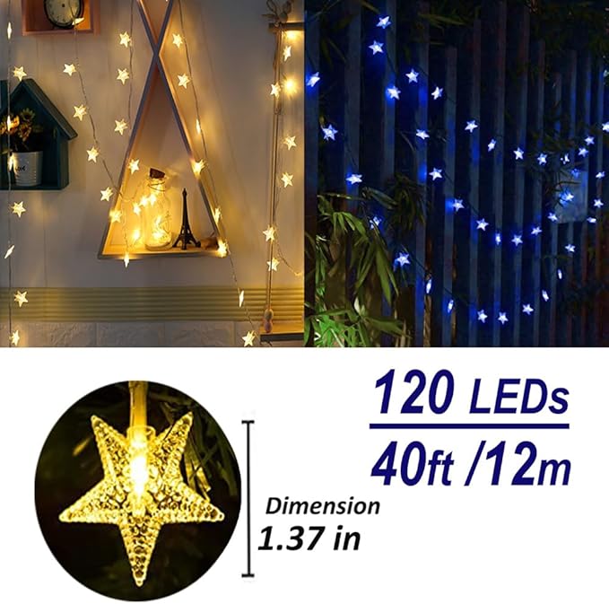 Solhice 40ft Color Changing Star String Lights for Bedroom 120 LEDs, Indoor Hanging Fairy Lights USB Powered, Starry Lights with Remote, Bunk Bed Lights for Kids Room