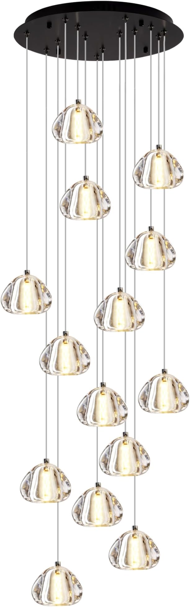 Modern Crystal Chandelier 14-Lights High Ceiling Raindrop Chandelier Lighting Fixture, Large LED Round Indoor Lighting Fixture Black for Foyer Staircase Living Room