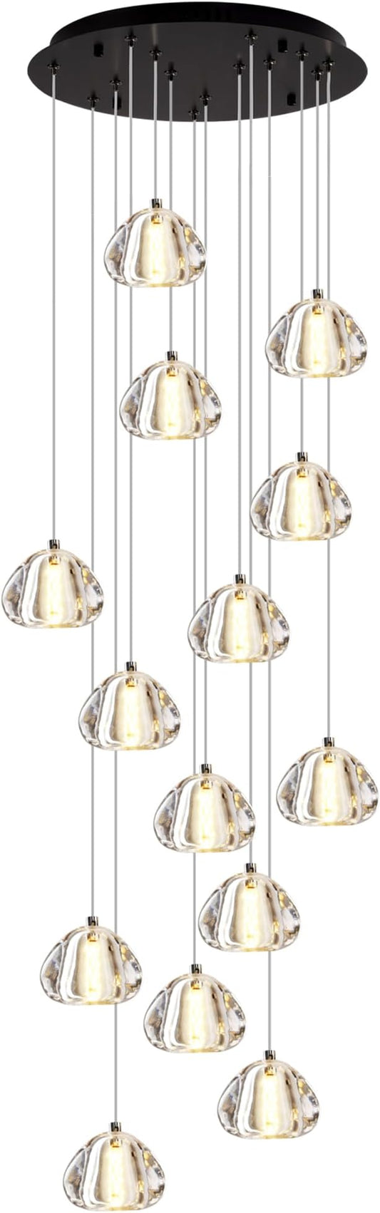Modern Crystal Chandelier 14-Lights High Ceiling Raindrop Chandelier Lighting Fixture, Large LED Round Indoor Lighting Fixture Black for Foyer Staircase Living Room