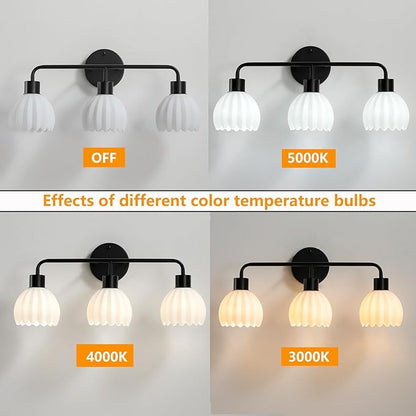 Black 2-Light Vanlity Light Over Mirror,Wall Sconces,Modern Bathroom Light Fixture with Milk White Glass Flower Shade,E26 Socket(Bulbs Not Included)