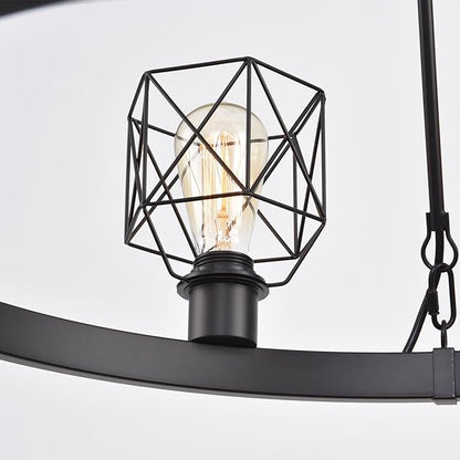 Wagon Wheel Chandelier Modern Farmhouse Pendant Light,Black Farmhouse Chandelier, 6-Light Wagon Wheel Chandelier with Adjustable Height, Dining Room Light Fixture, Hanging Lights
