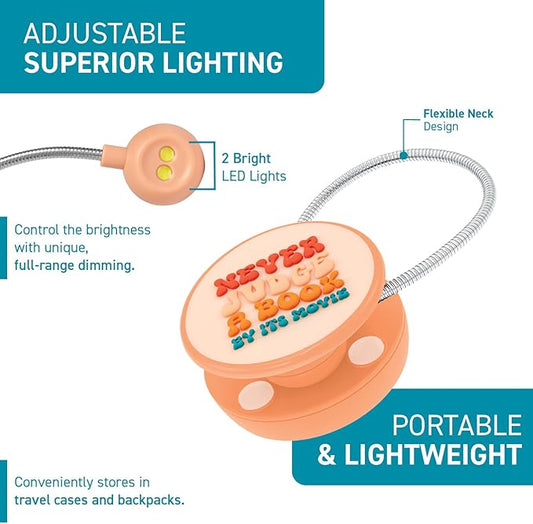 WITHit Clip On Book Light – Dimmable LED Reading Light for Books and eBooks, Reduced Glare, Portable, Book Light for Kids & Adults, Batteries Included (Never Judge a Book by It's Movie, Quotables)