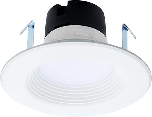 Satco S11838 6.5W LED Downlight Retrofit, 4 in. Stepped Baffle, CCT 2700K-5000K Warm White to Natural Light, 600 Lumens, Matte White, 12V, 50W Inc. Eq. Wet Location, cETLus Classified, RoHS