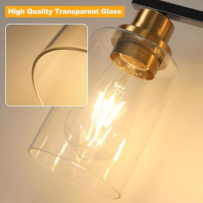 Unicozin 3 Light Bathroom Light Fixtures, Modern Vanity Lights Over Mirror, Black and Gold Wall Lamp with Clear Glass for Living Room Cabinet Bedroom Porch