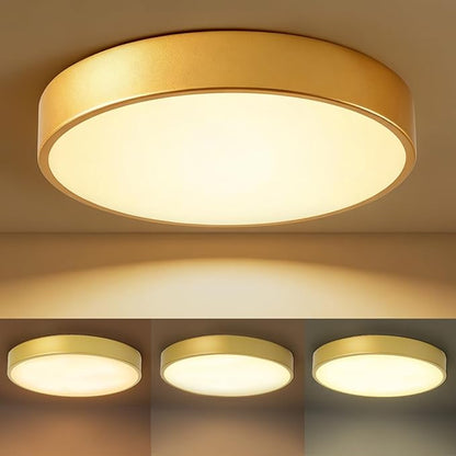 9 Inch Gold Metal Flush Mount LED Ceiling Light, 3000-5000k 20W Thin Round Modern Ceiling Light Fixture, Low Profile Ceiling Lamp for Bedroom, Living Room, Entryway, Bathroom, Kitchen