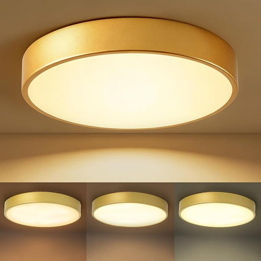 9 Inch Gold Metal Flush Mount LED Ceiling Light, 3000-5000k 20W Thin Round Modern Ceiling Light Fixture, Low Profile Ceiling Lamp for Bedroom, Living Room, Entryway, Bathroom, Kitchen