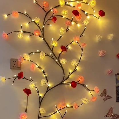 Rose LED Tree Branch Lights for Wall,Rose Blossom Willow Vine Branch Room Decor Gift,Flexible DIY Design,with 72 LED Lights and Remote,8 Lighting Modes,for Bedroom and Wall Decor (63inch)