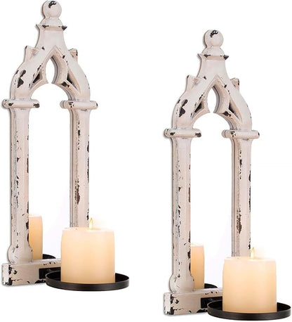 Farmhouse Mirror Wall Candle Sconces Set of 2 - Shabby Chic Decor Rustic Candle Holder French for Bathroom Living Room Mirrored Sconce