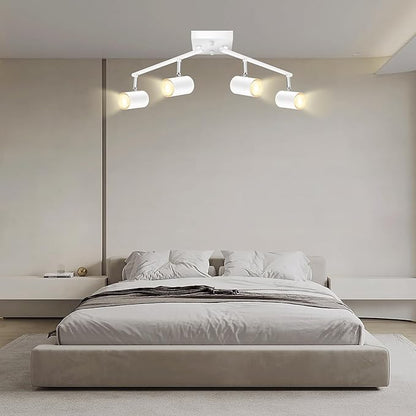 BoostArea 4-Light Track Lighting Kit, Modern Track Lighting Fixtures Ceiling, Rotatable Light Heads, Flush Mount Ceiling Spotlight, White Track Lighting for Living Room/Bedroom, GU10 Bulb Not Included