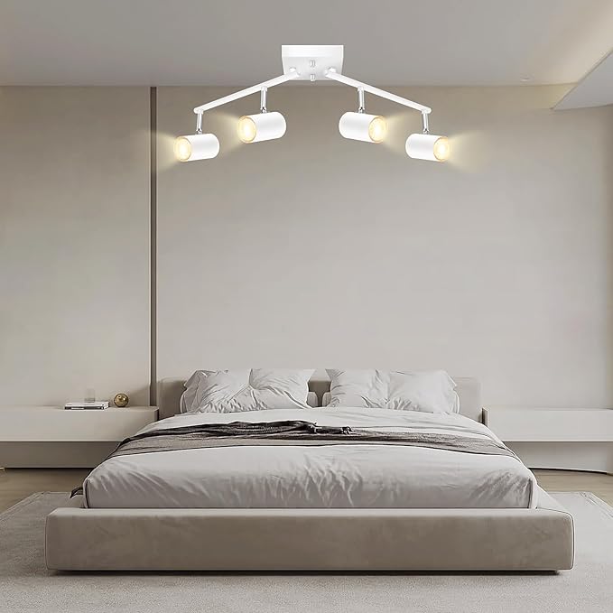 AUQUEE 4 Light Track Lighting Fixtures Ceiling, Matte White Track Lights Ceiling with Flexibly Rotatable Light Heads, Modern LED Track Light kit for Kitchen/Hallway, GU10 Bulb Not Included