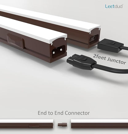 Leetdud Under Cabinet Lighting Plug in, 24 Inch 2 Pcs, Linkable AC120V 3CCT 3000K/4000K/5000K Ultra Slim, LED Under Cabinet Lights for Counter Light, Kitchen, Shelf, Sink, Workshop, Desk, Bronze