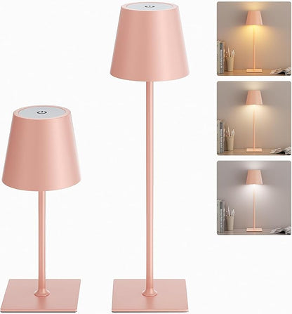Kakanuo Pink Cordless Rechargeable Table Lamp 5000mAh Battery Operated Lamps, 3 Colors Stepless Dimming Touch Lamp for Living Room, Kitchen Counter, Dining, Outdoor Patio, 2 Pack