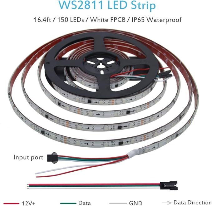 ALITOVE WS2811 LED Strip RGB Addressable LED Rope Light 12V 5m 150 LEDs Dream Color LED Lights Waterproof IP65 with Heavy Duty Self-Adhesive Back for Halloween Christmas Raspberry Pi DIY