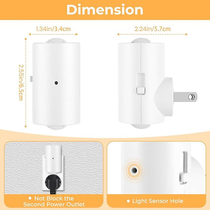 4 Pack Small LED Night Light, Dimmable Plug-in with Dusk to Dawn Auto On/Off, 5000K Daylight Adjustable Brightness (0-200LM), 180° Rotating, for Kitchen Bathroom Hallway Bedroom