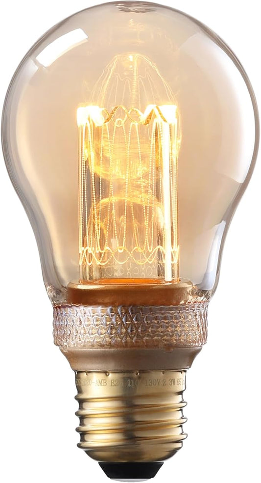 TORCHSTAR A19 Decorative Light Bulb, Amber Glass A19 E26 Base LED Bulb Dimmable 0-100%, 2.3W Vintage Edison LED Bulbs, UL Listed Virtual Filament Light Bulbs, 2000K Amber Light