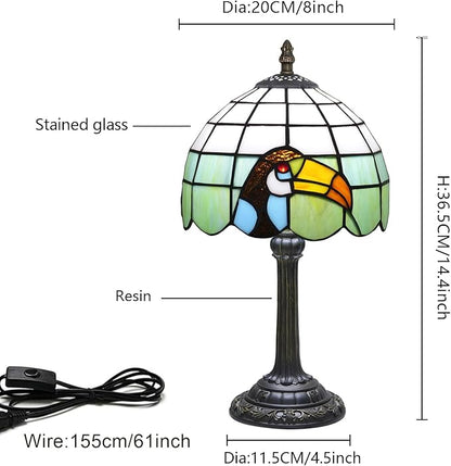 Tiffany Style 8 Inch Big-Billed Bird Stained Glass Table Lamp,Handmade Accent Lamp With Resin Base Retro Night Light For Bedroom, Office Living Room,Restaurant Farmhouse Decor Ambient Lighting