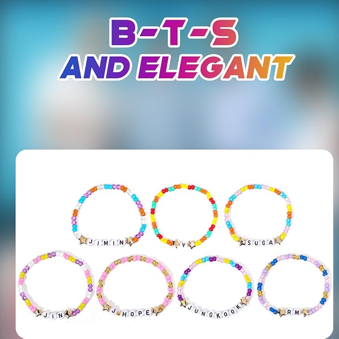 AICase for BT Merch Gifts Toys Inspired Bracelets Birthday Decorations 7 Pcs Stackable Stretch Beaded Friendship Bracelets Costume Cosplay Merchandise Gifts for Fans Women Christmas Stocking