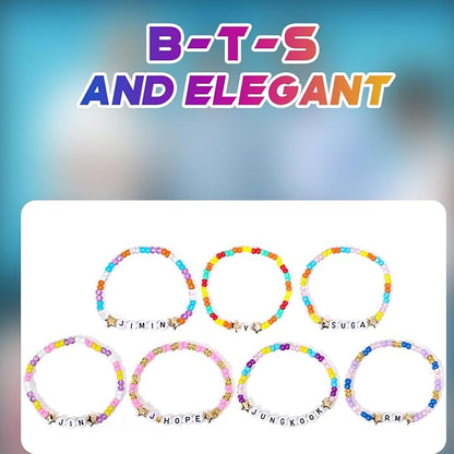 AICase for BT Merch Gifts Toys Inspired Bracelets Birthday Decorations 7 Pcs Stackable Stretch Beaded Friendship Bracelets Costume Cosplay Merchandise Gifts for Fans Women Christmas Stocking