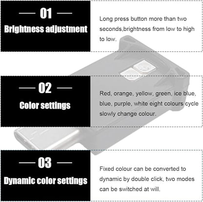 povtii USB Type C LED Ambient Light, Mini 8 Colors RGB LED Light, Adjustable Brightness Interior Atmosphere Lamp for Automotive, Home, Laptop, Lighting Parts Car Accessories
