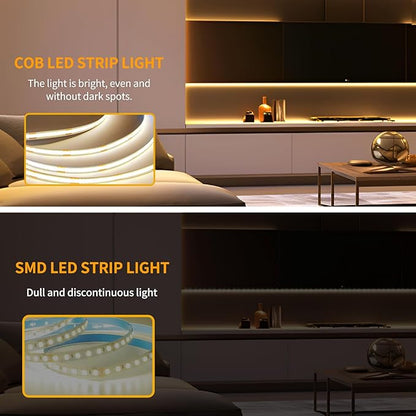 16.4ft COB LED Strip Lights 3000K Warm White Dimmable DC 24V Flexible LED Tape Light for Bedroom, with Remote and app Control LED Light Strip,for DIY Home Decoration