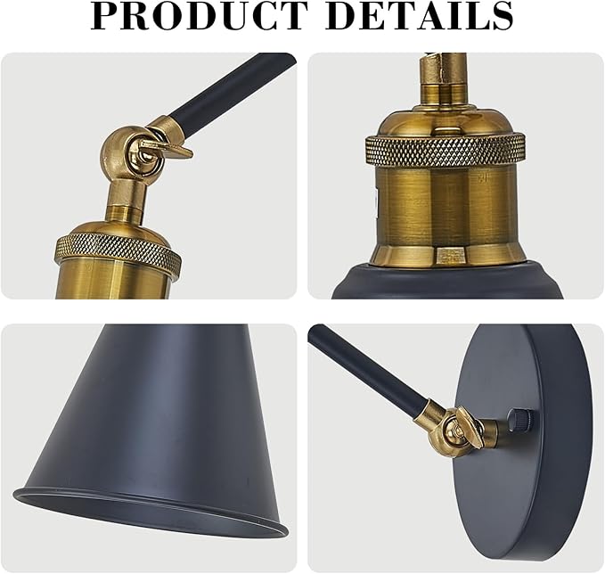 Farmhouse Swing Arm Wall Sconces Lighting 7 inch, Industrial Wall Sconce with Adjustable Arm, Metal Shade, Modern Classic Wall Lamp for Bedside Reading, Living Room, Kitchen