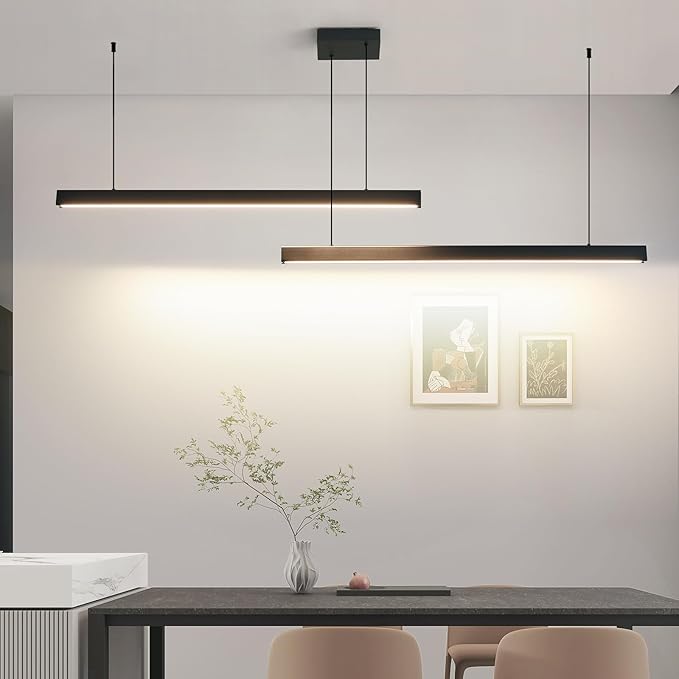 Modern 2-Light Chandelier, 39IN+39IN Pendant Light Fixtures Hanging with Remote Control 3000k-6500K Adjustable Color Temperature，Aluminum Island Lighting Lamp for Dining Room, Living Room