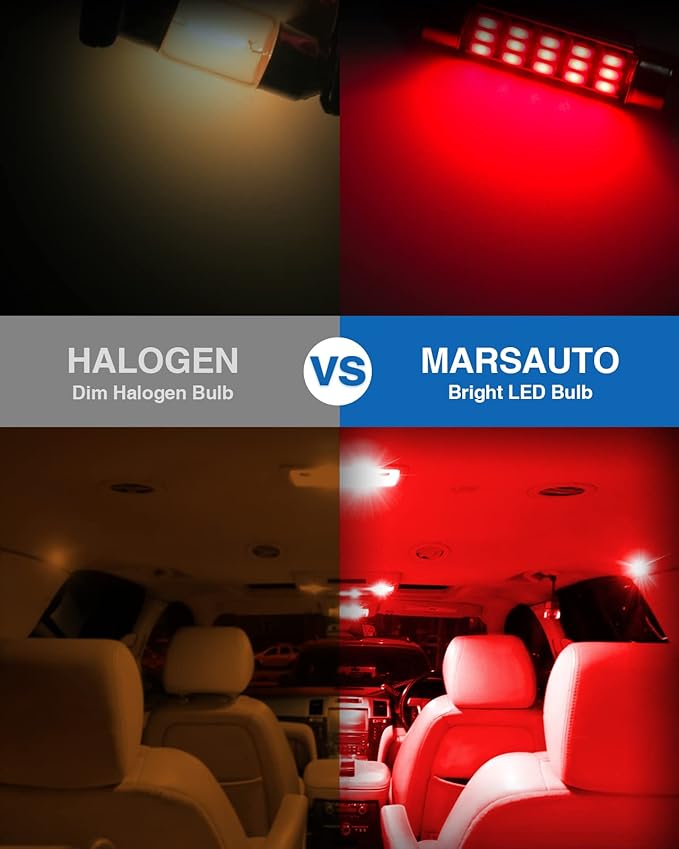 Marsauto 578 LED Bulbs 211-2 212-2 C5W Festoon Red 2835 Chipsets for Interior Dome Map Door Lights Bulbs, 41mm 42mm 569 6411 6451 2835 Chipsets LED Light 1.65inch RV Exterior Lighting (Pack of 4)