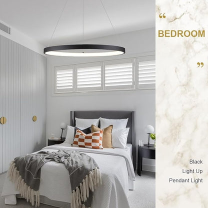 Modern LED Pendant Light Black Ring Chandelier 24" Dimmable Flush Mount Pendant Chandelier for Dinning Room Office Kitchen Living Room,3000-6500K