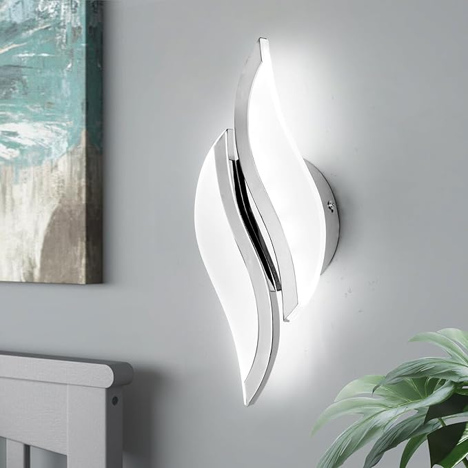 CANEOE Modern LED Wall Sconce 6000K Chrome Indoor Wall Light Fixtures Acrylic Wall Sconce Lighting for Living Room Bedroom Bedside Bathroom Hallway Stairway Wall Lamp (Chrome, 1 Pack, 6000K)