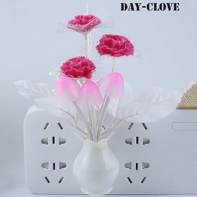 4 Pack Mushroom Night Light, Red Rose Tulip Flowers Plants Plug-in Mushrooms Colors Changing Nightlight Colorful LED Wall Lamp Little Night Lights for Bathroom Bedroom Kitchen Living Room