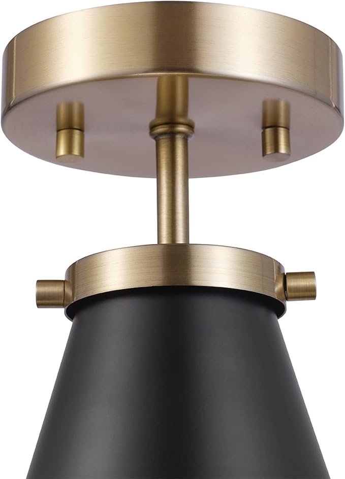 GLOBE Electric x Novogratz 65789 1-Light Semi-Flush Mount Ceiling Light, Matte Black, Brass Accent, Bedroom Lighting Fixtures Ceiling, Dining Room Fixture, Lighting for Hallway or Dining Room