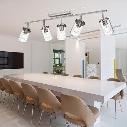 BONLICHT Modern 5-Light Track Lighting Fixture Flush Mount Brushed Nickel Wall Mount Track Lights Kit Industrial Kitchen Ceiling Spot Light Indoor Bathroom Fixture Vanity Lights with Clear Glass Shade