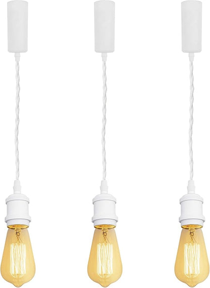Kiven H-Type Track LightPendants, 59 Inch Cord Length White Weave Rope Adjustable Length, Restaurant Chandelier DecorativePendant Light IndustrialPendant Lamp 3 Pack,Bulb Not Included（White）