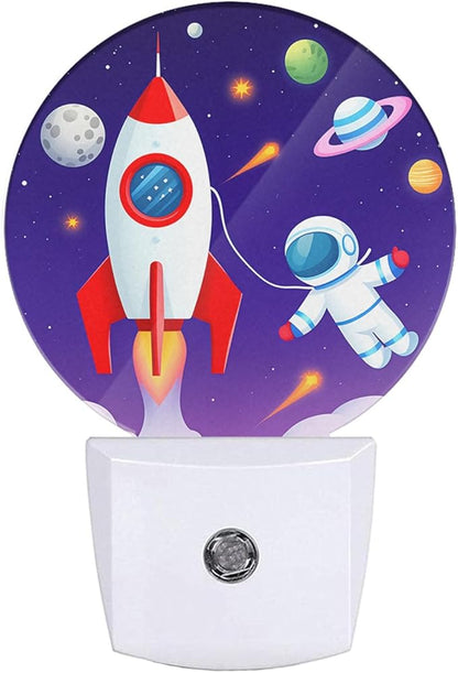 EKOBLA Astronaut Plug-in Night Light, Space Rocket & Planet Cartoon LED Nightlight with Auto Sensor for Boys Bedroom