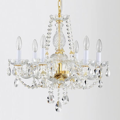 AGV LIGHTING CH003 K9 Crystal Chandeliers, French Classic Style Light Fixture, 6-Lights, D22 x H20, Adjustable Chains 59", Shinny Gold Finish Frame