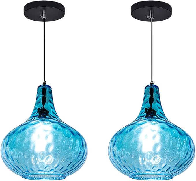 Lighting Modern Globe Pendant Light Fixtures Blue Glass Pendant Lights Vintage 1-Light Single Kitchen Island Hanging Light Mouth-Blown Glass Lampshade Mid Century Black Hanging Lights