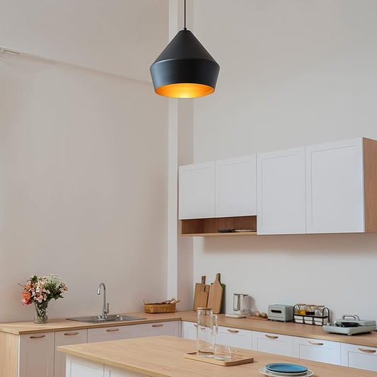 Globe Electric 65841 Amara 1-Light Pendant Lighting, Matte Black, Gold Interior, Bulb Not Included