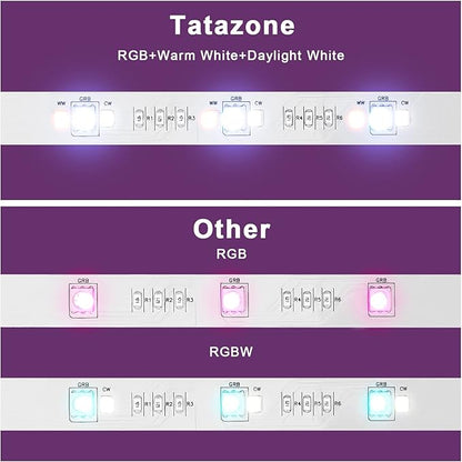 Tatazone RGBWW Bluetooth LED Strip Lights, 65.6ft Tunable White 3000K to 6500K+RGB Led Light Strips, Music Sync Color Changing Indoor LED Rope Lights for Cabinet, Bedroom,2 Roll of 32.8ft