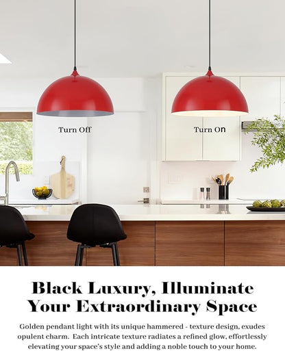 Red Pendant Lights Kitchen Island, 16" Dome Pendant Light, Modern Farmhouse Pendant Light for Kitchen Island, Dining Room, Cafe, Bar, 2 Pack