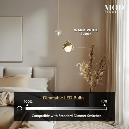MOD LIGHTING Diana | Modern Gold Pendant Light Fixtures, Hanging Lights for Kitchen Island, Bedroom Lighting for Tracking, Dimmable LED Bulbs, 1-Pack (Gold & Crystal | 79" | Warm White)