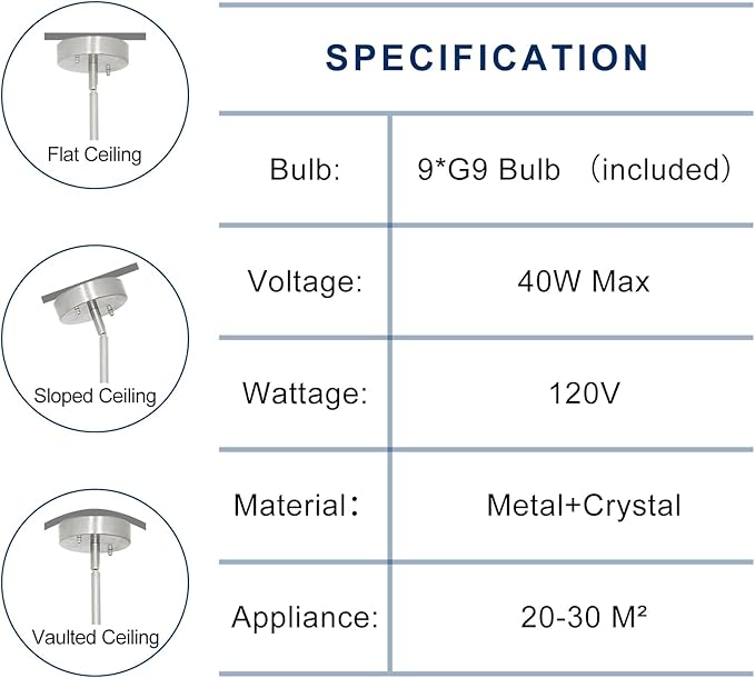 Depuley Modern Chrome Sputnik Chandelier: 9-Light Crystal Glass Chandelier for Dining Room - Kitchen Table Light Fixture Mid Century Hanging Lamp Height Adjustable for Foyer (Included G9 Bulbs)